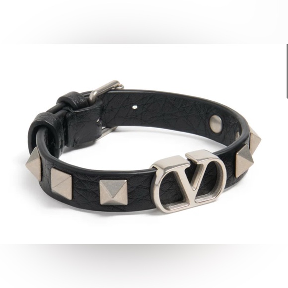 Valentino garavani vlogo signature calfskin Black Leather Bracelet o/s new - Picture 7 of 7